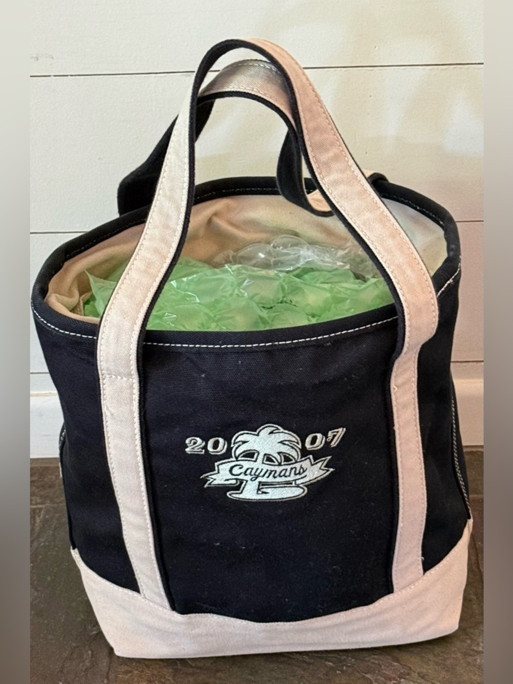 Vintage Lands End Monogramed Canvas Boat Bag Tote Bag 100% Thick Cotton Lands’